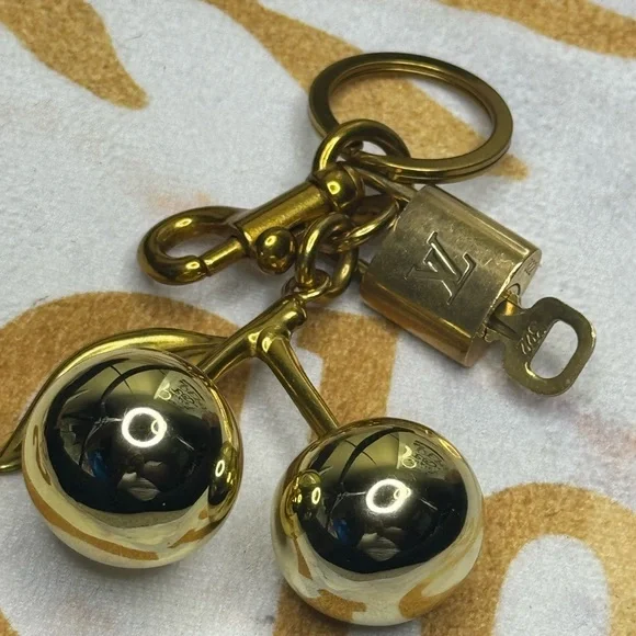 Louis Vuitton Authentic Padlock & Key with Gold Cherry Charm Keychain #322 - Picture 8 of 16